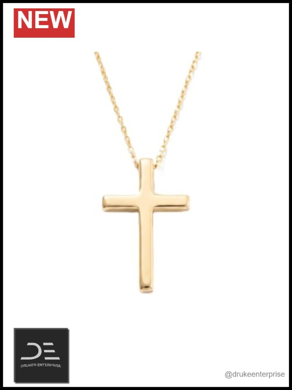 10K Solid Gold Dainty Cross Pendant Necklace 18" Cable Chain